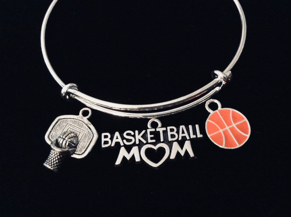 Basketball Mom Jewelry Expandable Silver Charm Bracelet Adjustable Wire Bangle One Size Fits All Gift Trendy Basketball Hoop