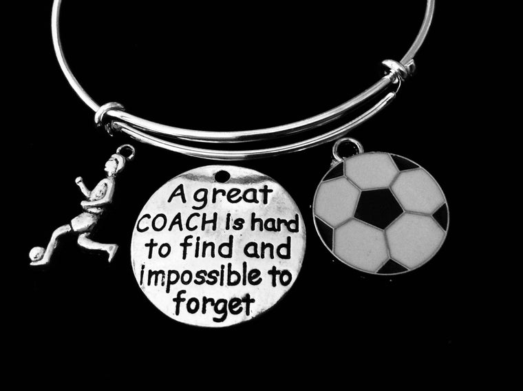 Soccer Coach Jewelry Girl Playing Soccer Adjustable Bracelet Silver Expandable Charm Bangle One Size Fits All Gift A Great Coach Is Hard to Find and Impossible to Forget