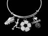 I Love Soccer Jewelry Girl Playing Soccer Cleats Adjustable Bracelet Silver Expandable Charm Bangle One Size Fits All Gift