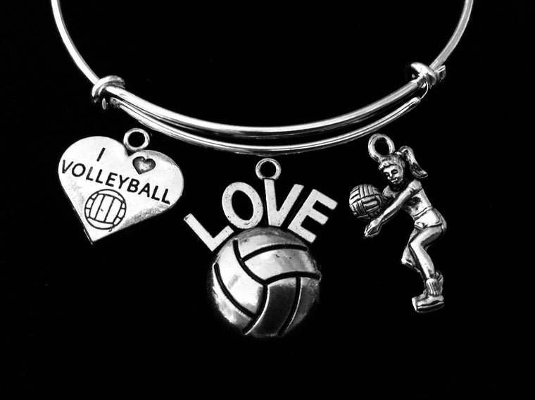 I Love Volleyball Jewelry Adjustable Bracelet Expandable Silver Charm Bangle One Size Fits All Gift Coach