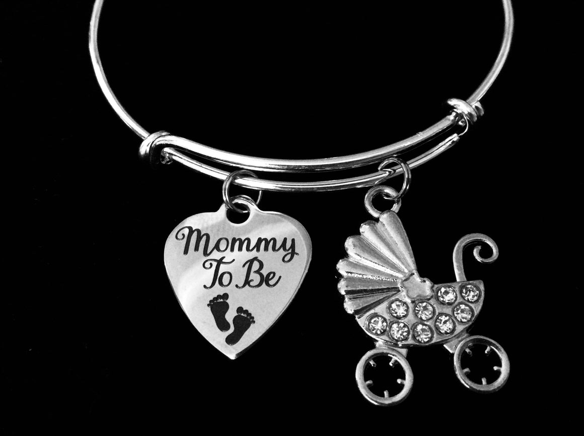 Mommy To Be Jewelry Adjustable Bracelet Silver Expandable Charm Bangle One Size Fits All Gift New Mom
