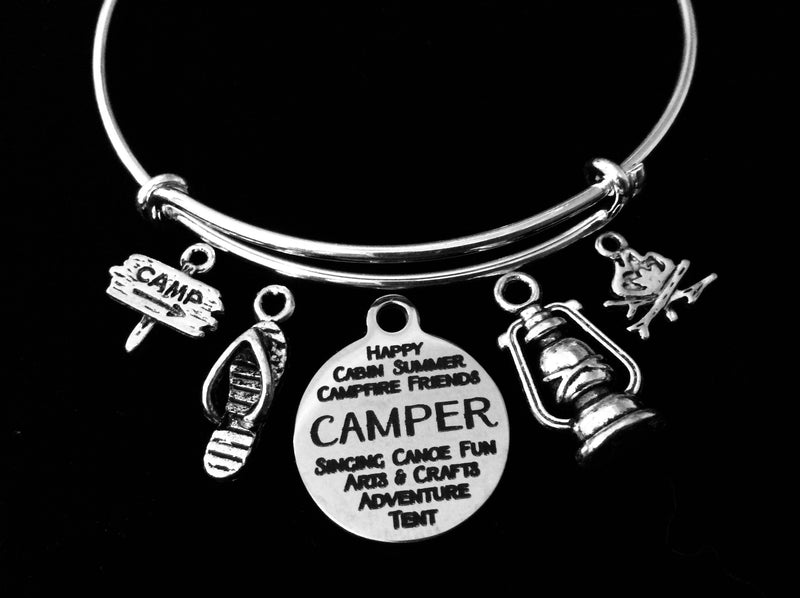 Happy Camper Love Camping Jewelry Adjustable Bracelet Expandable Silve Jules Obsession