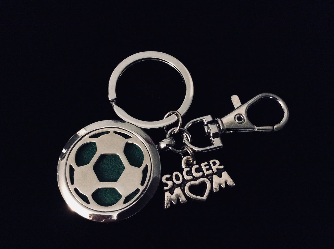 Soccer Mom FOB Aromatherapy Key Chain Silver Key Ring Gift Inspirational Meaningful Lobster Claw Closure