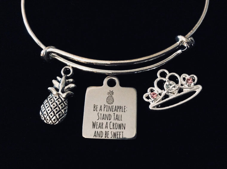 Princess Crown Be A Pineapple Jewelry Adjustable Bracelet Stand Tall Wear a Crown and Be Sweet Expandable Bangle Inspirational Encouragement Gift