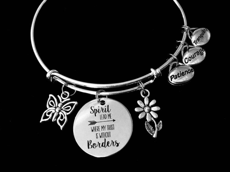 Patience Courage Tranquility Spirit Expandable Charm Bracelet Silver Adjustable Wire Bangle One Size Fits All Gift Spirit Lead Me Where My Trust Is Without Borders