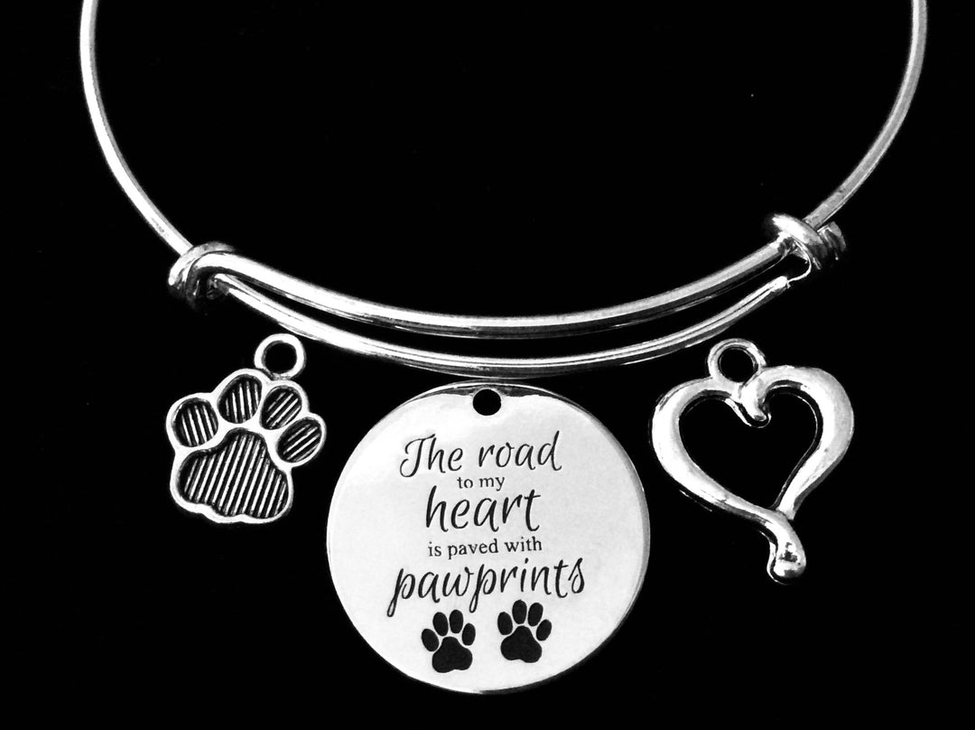 The Road to My Heart is Paved with Paw Prints Charm Bracelet Dog Cat Jewelry Pet Lover Jewelry 