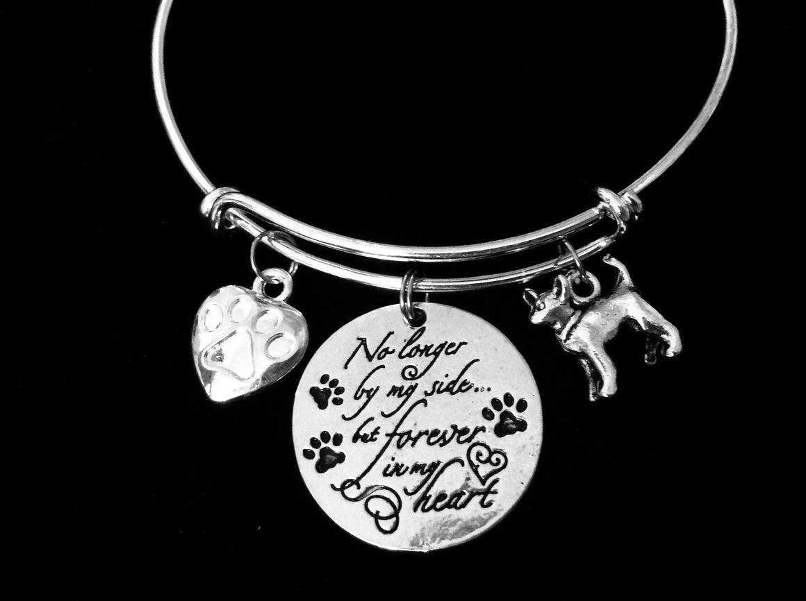 Chihuahua Dog Memorial Jewelry No Longer By My Side but Forever in My Heart Adjustable Bracelet Silver Expandable Charm Bangle Animal Lover One Size Fits All Gift Paw Print