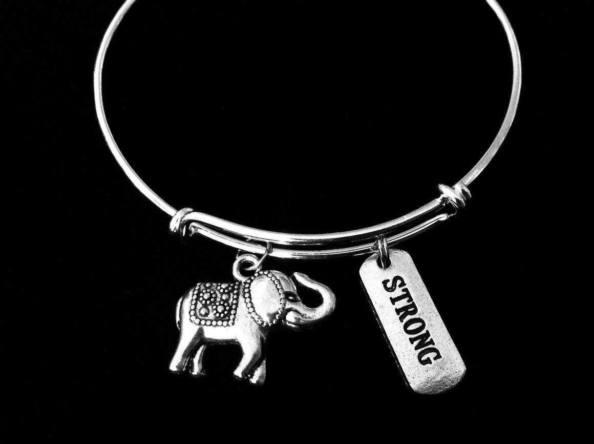 Elephant Jewelry Inspirational Strong Strength Expandable Charm Bracelet Silver Adjustable Bangle One Size Fits All Gift