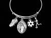 Saint Sebastian Patron Saint of Sports Soccer Jewelry Adjustable Bracelet Silver Expandable Charm Bangle Soccer Ball Cleat One Size Fits All Inspirational Gift Soccer Girl