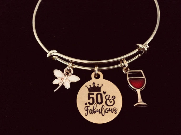 Gold Expandable Bracelet 50 and Fabulous Adjustable Wire Bangle Meaningful 50th Birthday 50 One Size Fits All Gift