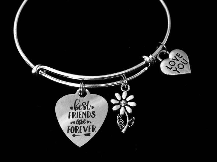 Best Friends are Forever Adjustable Charm Bracelet Best Friend Jewelry Expandable Silver Wire Bangle One Size Fits All Gift Love You Friend
