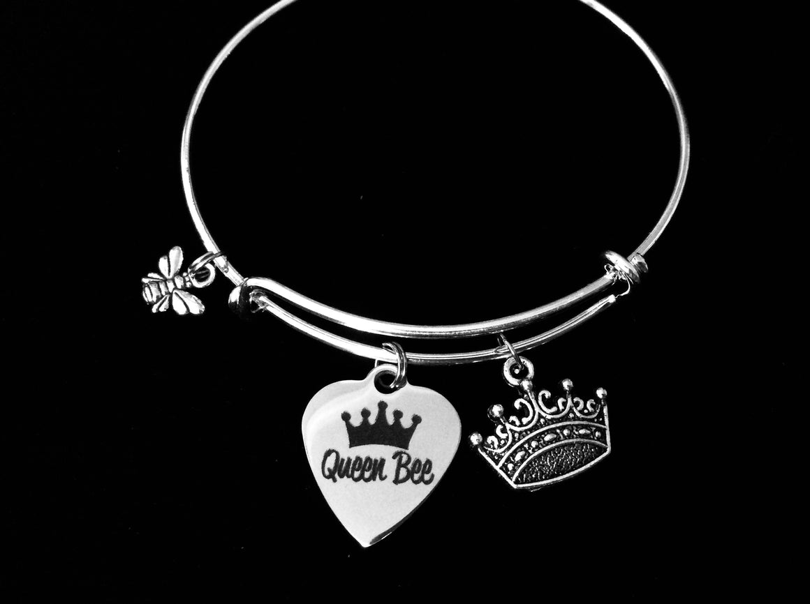 Queen Bee Expandable Charm Bracelet Crown Jewelry Trendy Adjustable Silver Bangle Collectable Stacking One Size Fits All Gift