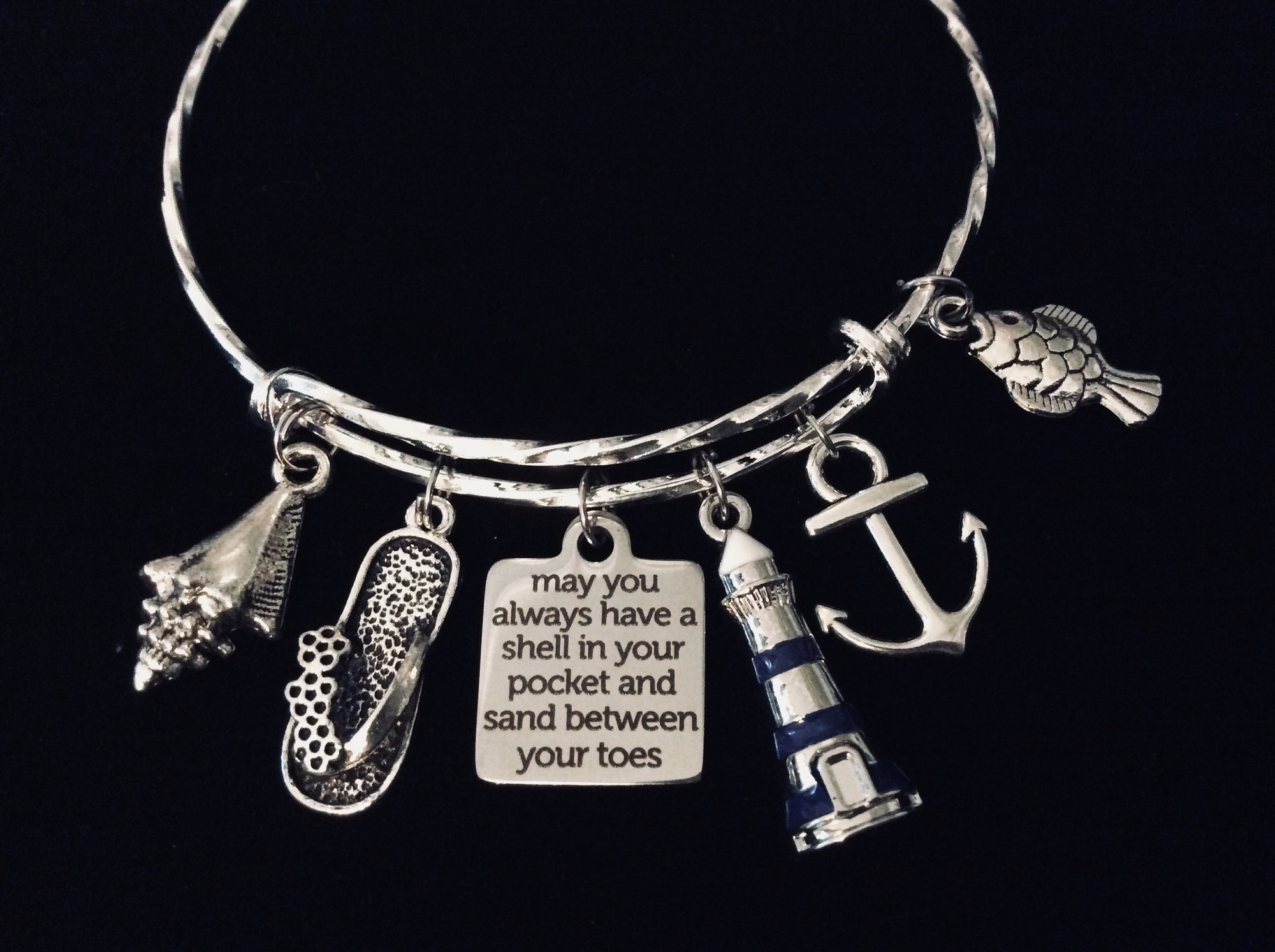 May You Always Have a Shell in Your Pocket Expandable Charm Bracelet Nautical Jewelry Expandable Charm Bracelet Lighthouse One Size Fits All Gift Flip Flop Anchor Fish Adjustable Bangle