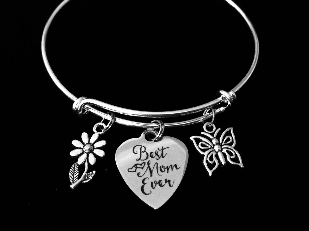Best Mom Ever Expandable Charm Bracelet Mother Jewelry Butterfly Daisy One Size Fits All Gift Adjustable Bangle