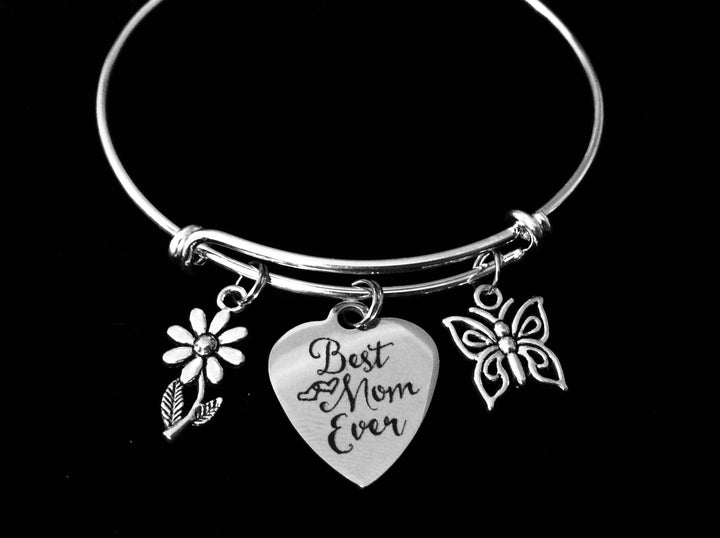 Best Mom Ever Expandable Charm Bracelet Mother Jewelry Butterfly Daisy One Size Fits All Gift Adjustable Bangle
