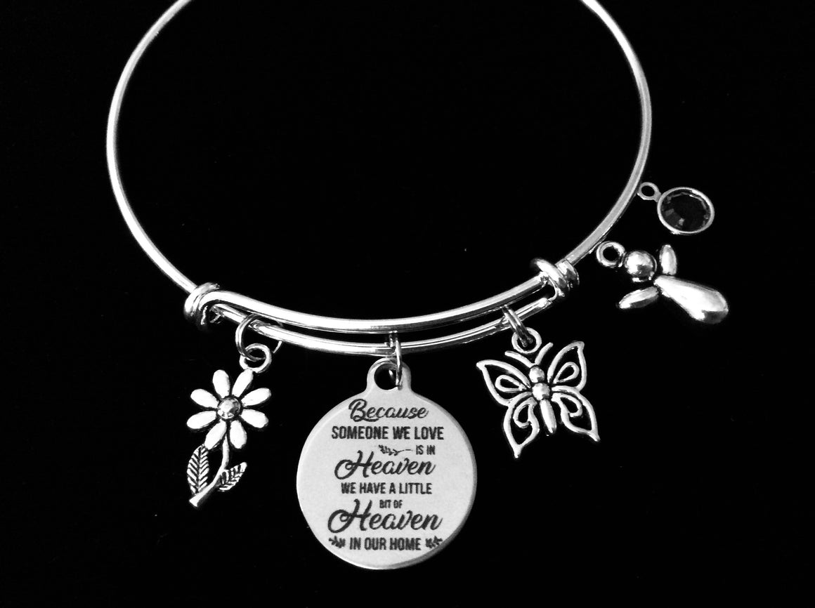 Guardian Angel Birthstone Jewelry Someone We Love Is In Heaven Memorial Expandable Charm Bracelet Adjustable Wire Bangle Silver Memorial One Size Fits All Gift