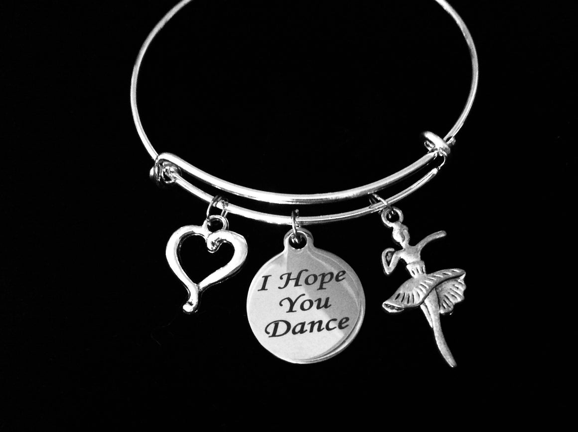 I Hope You Dance Silver Expandable Charm Bracelet Wire Bangle Dancer Ballet Teacher Gift