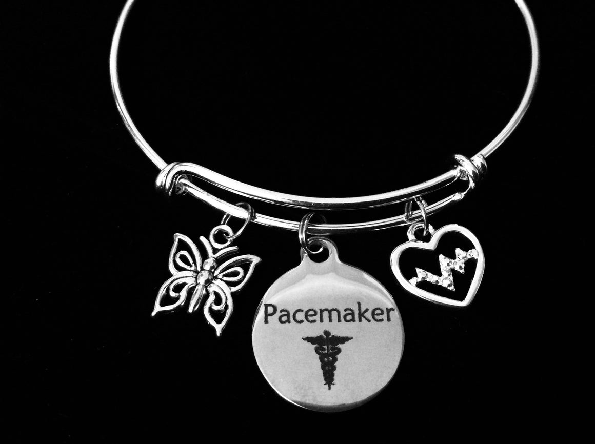 Pacemaker Medical Alert Jewelry Expandable Charm Bracelet Crystal Heartbeat Adjustable Bangle Butterfly One Size Fits All Gift