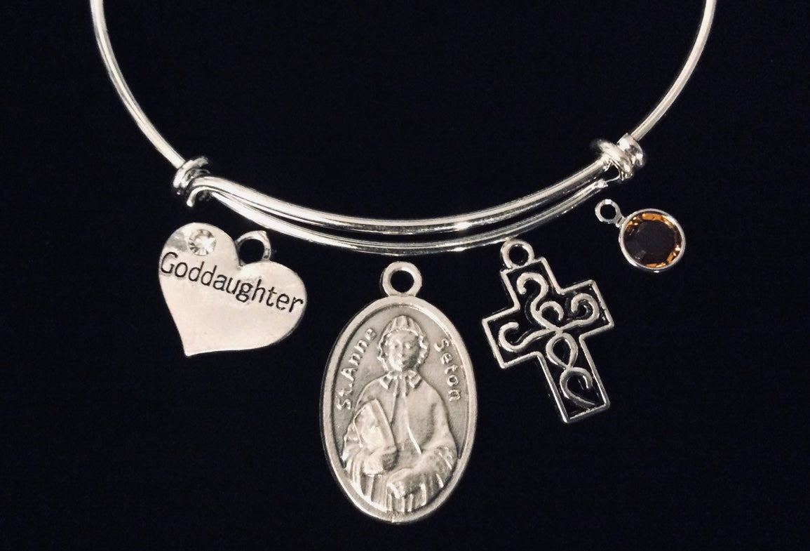 Saint Elizabeth Anne of Seton Jewelry Expandable Charm Bracelet Silver Adjustable Bracelet Catholic Jewelry Patron Saint