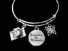 Remember the Moments Camera Butterfly Charm Bracelet Expandable Adjustable Silver Bangle Photographer Gift One Size Fits All