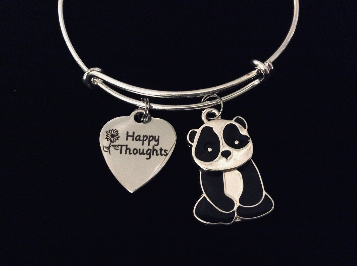 Happy Thoughts Panda Jewelry Expandable Charm Bracelet Silver Adjustable Bangle One Size Fits All Gift