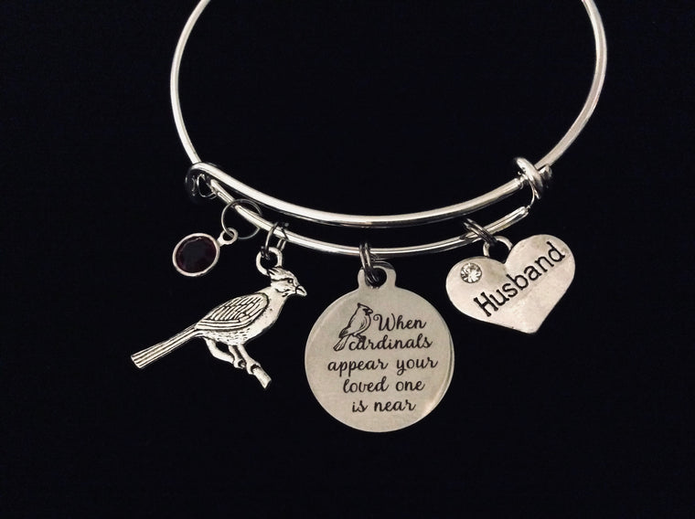 Husband Memorial When Cardinals Appear a Loved One is Near Adjustable Charm Bracelet Expandable Silver Bangle One Size Fits All Gift