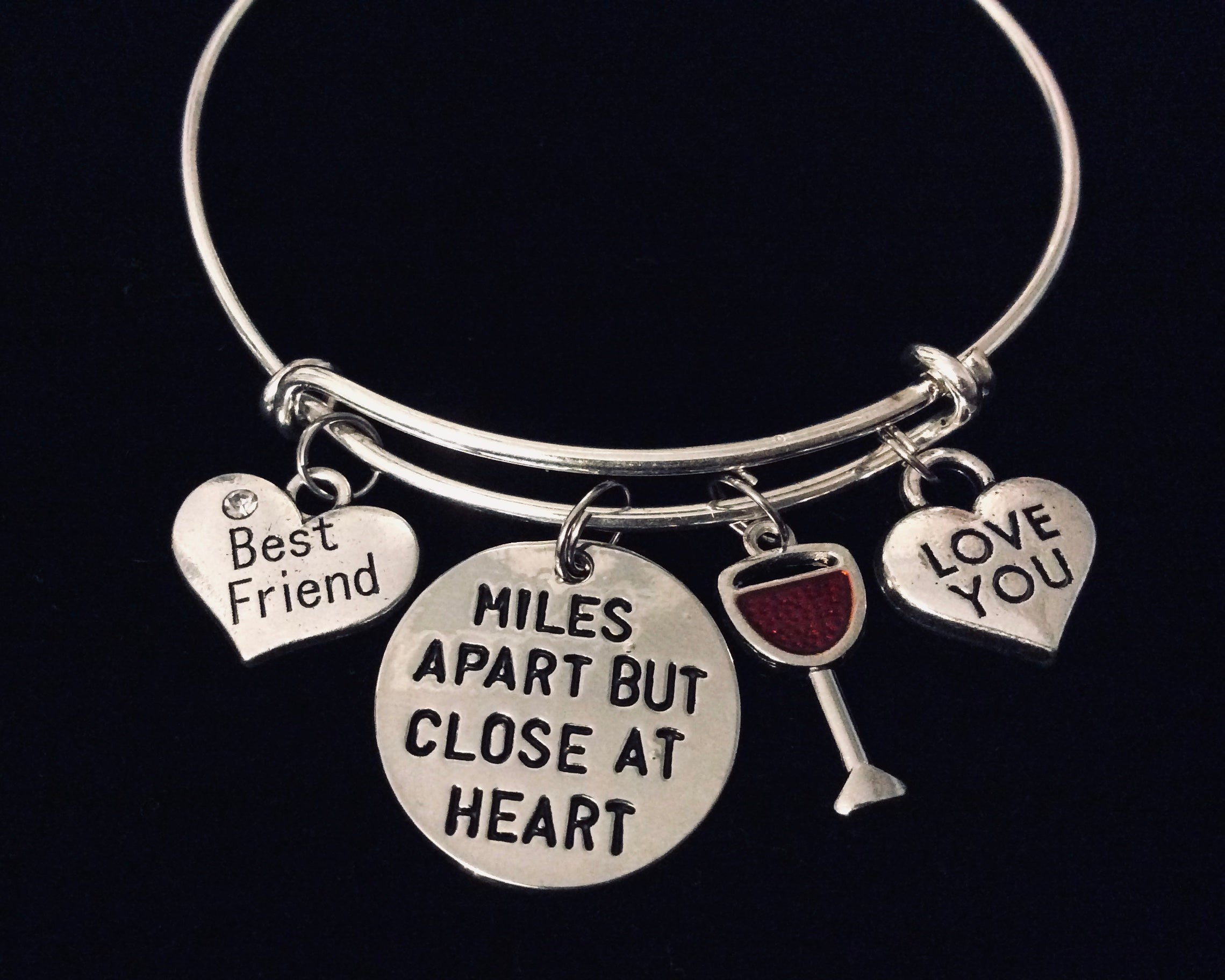 Best Friends Connected by The Heart Silver Expandable Charm Bracelet Adjustable Bangle Trendy Gift BFF