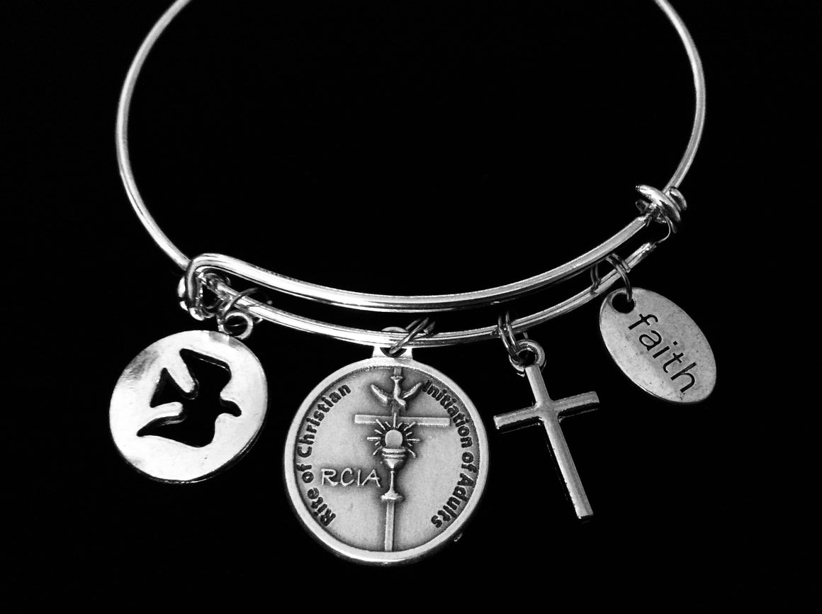 RCIA Jewelry Adjustable Charm Bracelet Right of Christian Initiation of Adults Silver Expandable Bangle One Size Fits All Gift