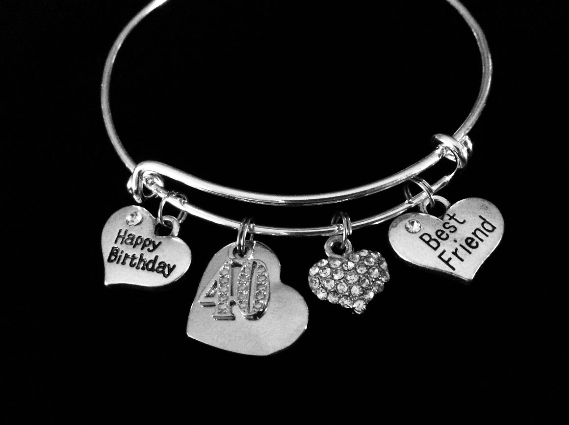Best Friend Happy 40th Birthday Adjustable Charm Bracelet Forty Expandable Silver Bangle One Size Fits All Gift