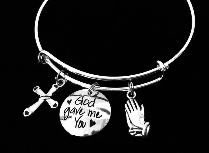 God Gave Me You Praying Hands Cross Expandable Charm Bracelet Silver Adjustable Bangle Trendy Gift Communion Confirmation