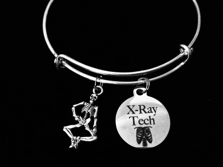 X-Ray Tech Jewelry Skeleton Adjustable Charm Bracelet Expandable Silver Bangle One Size Fits All Gift Medical
