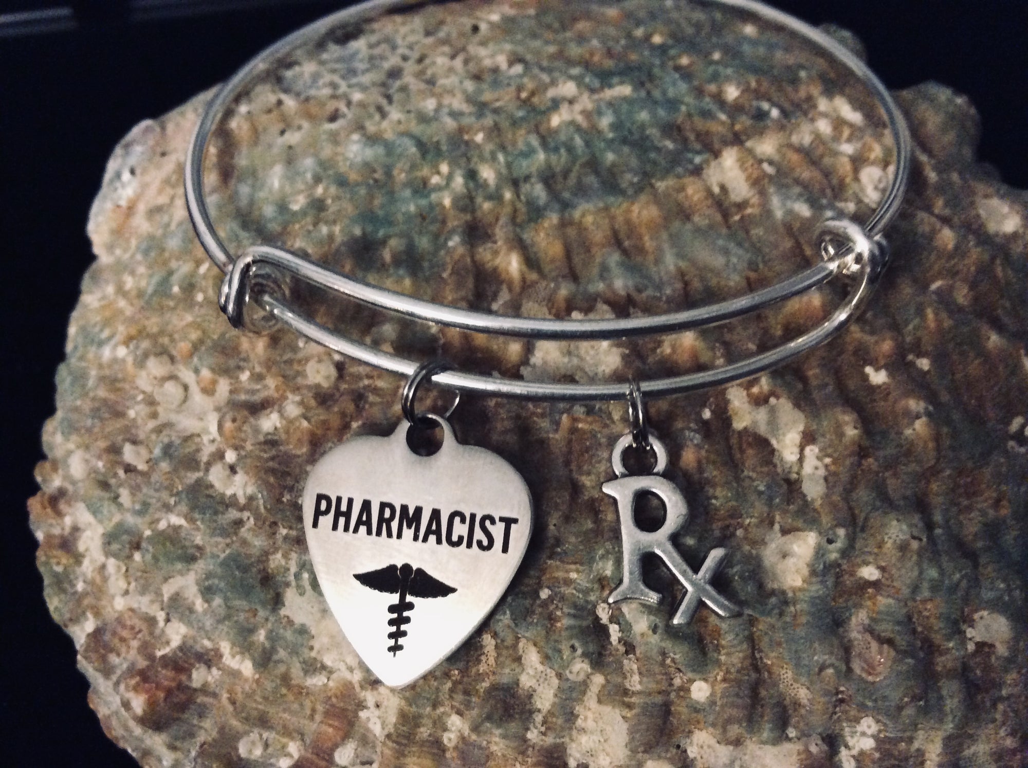 Pharmacist Jewelry Rx Adjustable Charm Bracelet Expandable Silver Bangle One Size Fits All Gift Medical