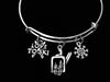 Love to Ski Jewelry Expandable Charm Bracelet Silver Adjustable Bangle Ski Lift Skier Snow Sport One Size Fits All Gift
