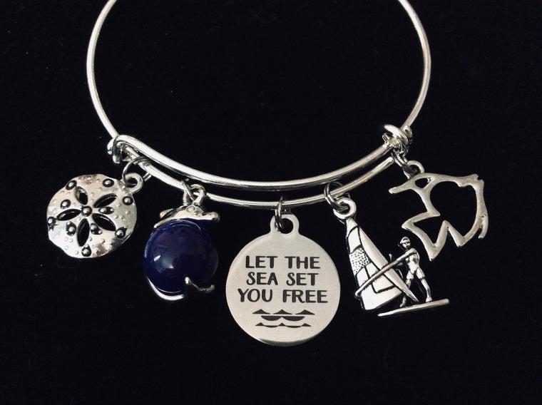 Let the Sea Set you Free Nautical Expandable Charm Bracelet Silver Adjustable Bangle Wind Surfing One Size Fits All Gift Dolphin Sand DollarLet the Sea Set you Free Nautical Expandable Charm Bracelet Silver Adjustable Bangle Wind Surfing One Size Fits All Gift Dolphin Sand Dollar