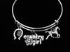 Country Girl Charm Bracelet Adjustable Expandable Silver Bangle Horse Horseshoe Ladybug One Size Fits All Gift