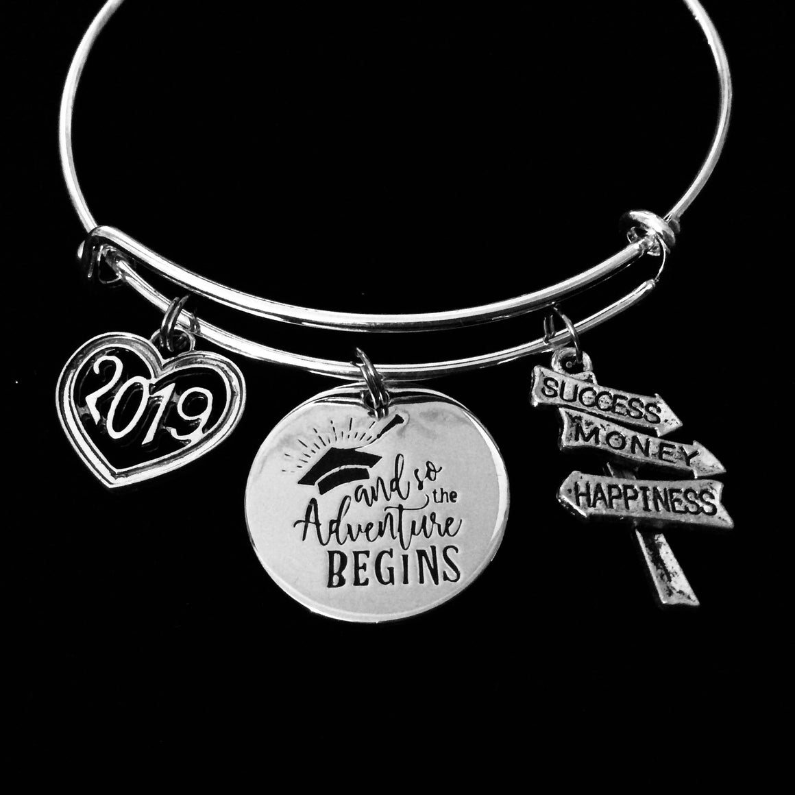 2019 Graduation Expandable Charm Bracelet So The Adventure Begins Silver Adjustable Bangle One Size Fits All Gift