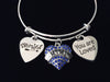 Blue Blessed Mimi Jewelry You Are Loved Expandable Charm Bracelet Silver Adjustable Bangle One Size Fits All Gift Bling Crystal Heart