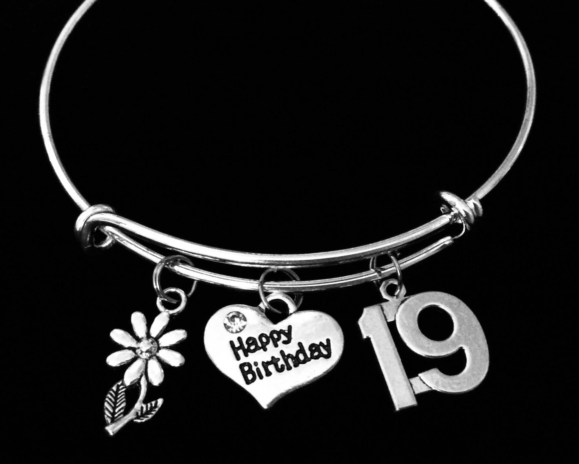 Happy 19th Birthday Jewelry Expandable Charm Bracelet 19 year old Present Adjustable Bangle One Size Fits All Gift Daisy