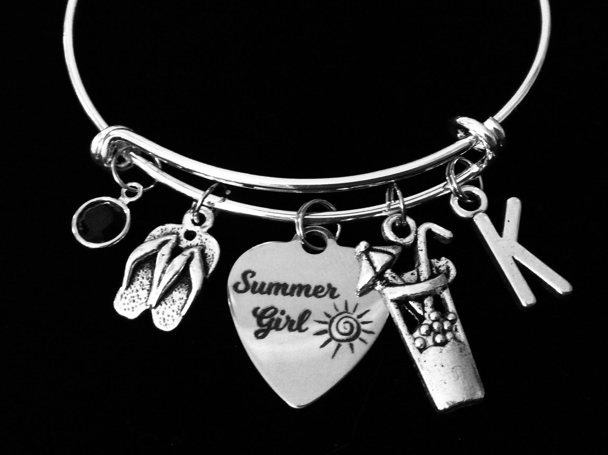 Summer Girl Expandable Charm Bracelet Flip Flops and Sun