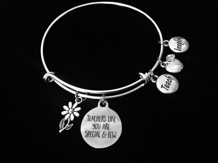 Teachers Like You Are Special and Few Charm Bracelet Adjustable Expandable Silver Bangle One Size Fits All Gift School Teacher Jewelry