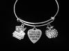 It Takes A Big Heart to Help Shape Little Minds Expandable Charm Bracelet Silver Adjustable Bangle Crystal Apple One Size Fits All 