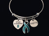 PTSD Awareness Expandable Charm Bracelet Teal Ribbon Healing Jewelry Adjustable Silver Bangle One Size Fits All Gift Post Traumatic Stress Disorder Jewelry
