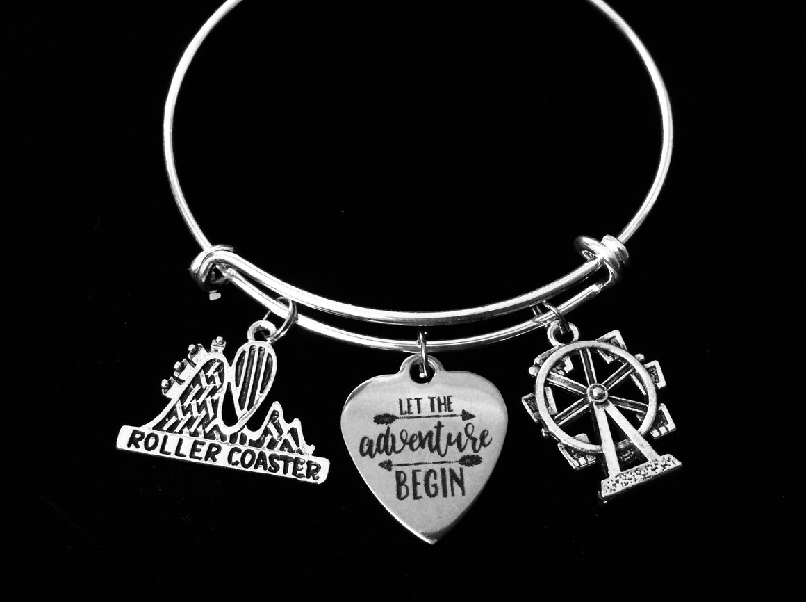 Roller Coaster Amusement Park Jewelry Adjustable Charm Bracelet Silver Expandable Bangle One Size Fits All Gift Ferris Wheel Let The Adventure Begin
