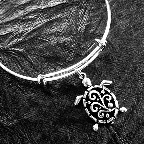 Silver Filigree Turtle Jewelry Adjustable Bangle Expandable Charm Bracelet One Sizer Fits All Gift Nautical Sea Turtle Ocean