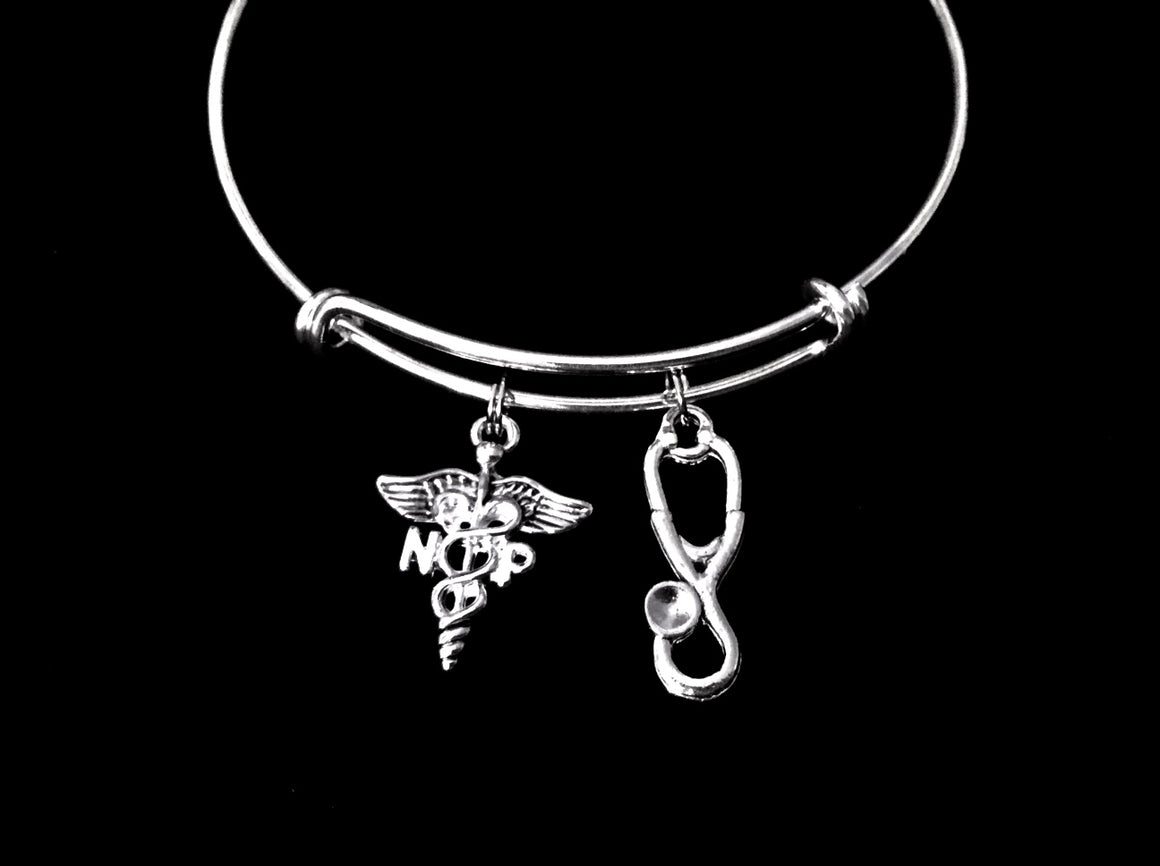 NP (Nurse Practitioner) Adjustable Expandable Silver Plated Bangle Bracelet One Size Fits Most Medical Occupational Charm Bracelet