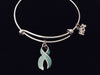 Light Blue Awareness Ribbon Expandable Charm Bracelet Adjustable Wire Bangle Prostate Cancer Meaningful Hope