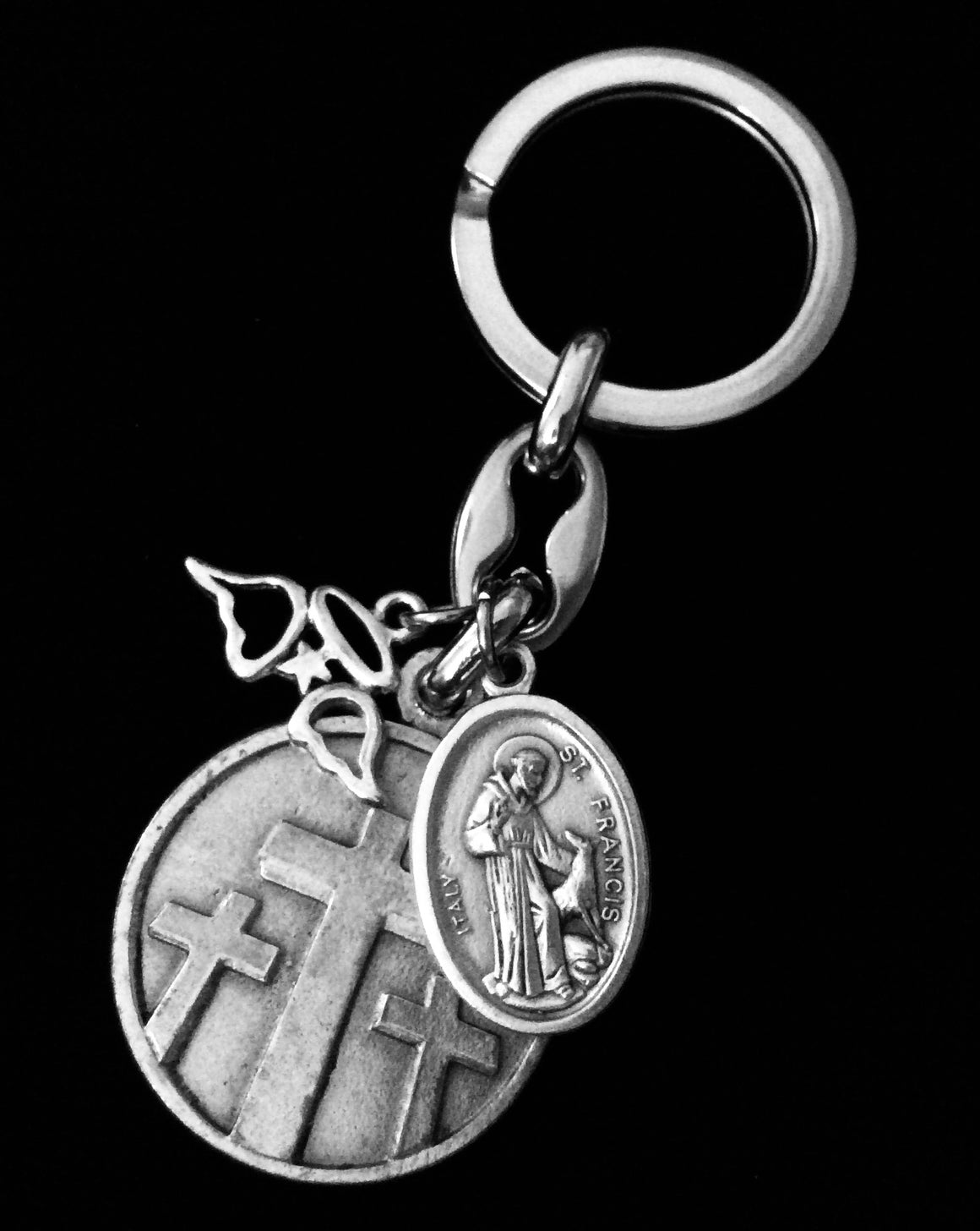 Memorial Key Chain Saint Francis Saint Anthony FOB Keychain Medal Silver Key Ring Gift Inspirational Jewelry Angel Wings A Tear Lost But Never Forgotten
