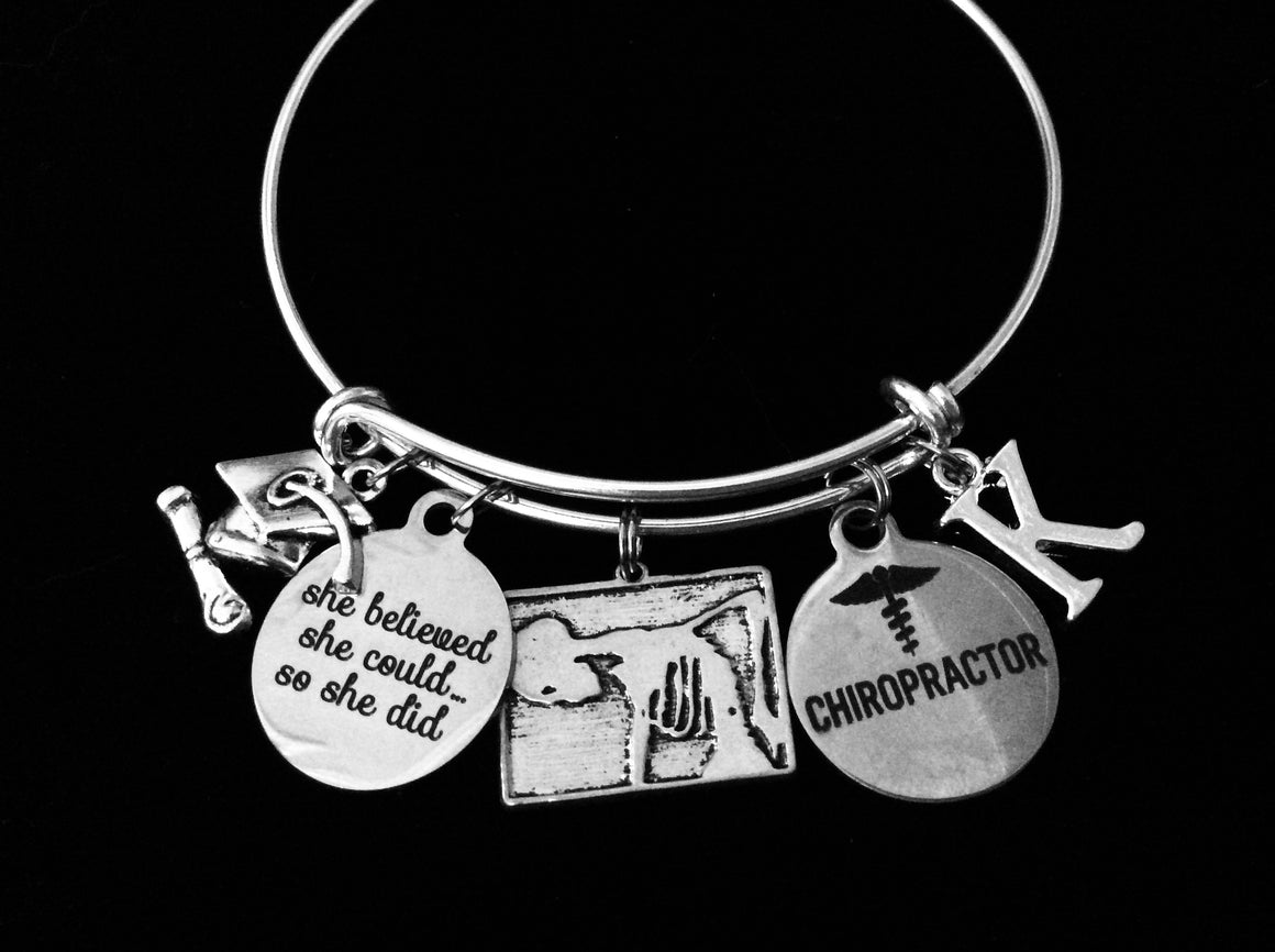 Chiropractor Graduation Personalized Expandable Charm Bracelet Adjustable Silver Bangle One Size Fits All Gift She Believed She Could So She Did