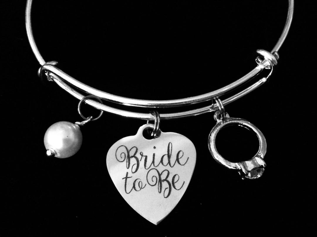 Bride To Be Expandable Charm Bracelet Silver Adjustable Wire Bangle 