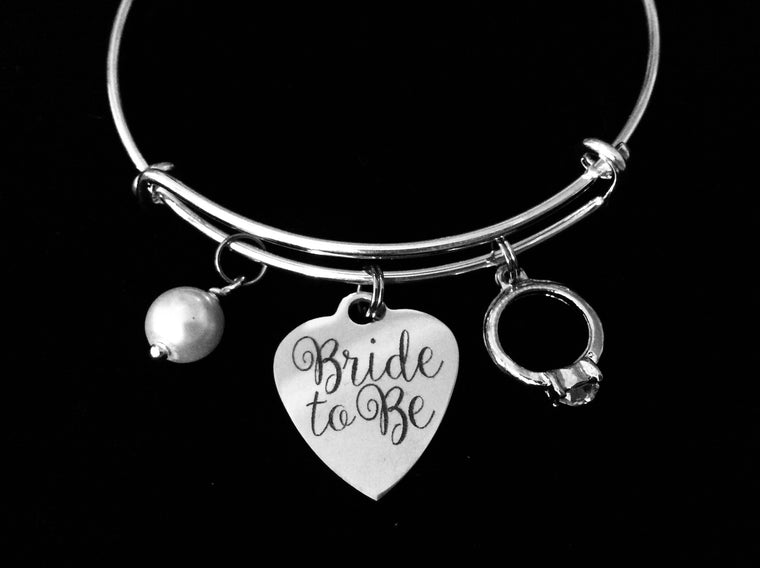 Bride To Be Expandable Charm Bracelet Silver Adjustable Wire Bangle Engagement Wedding Shower Bridal One Size Fits All Gift
